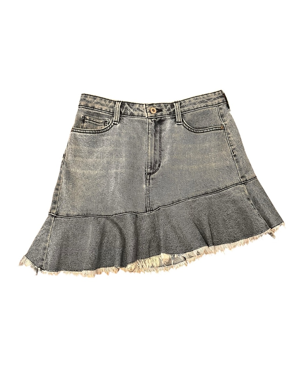 Arizona Jean Company Washed Gray Denim Ruffle Mini Skirt Size 9 Y2K